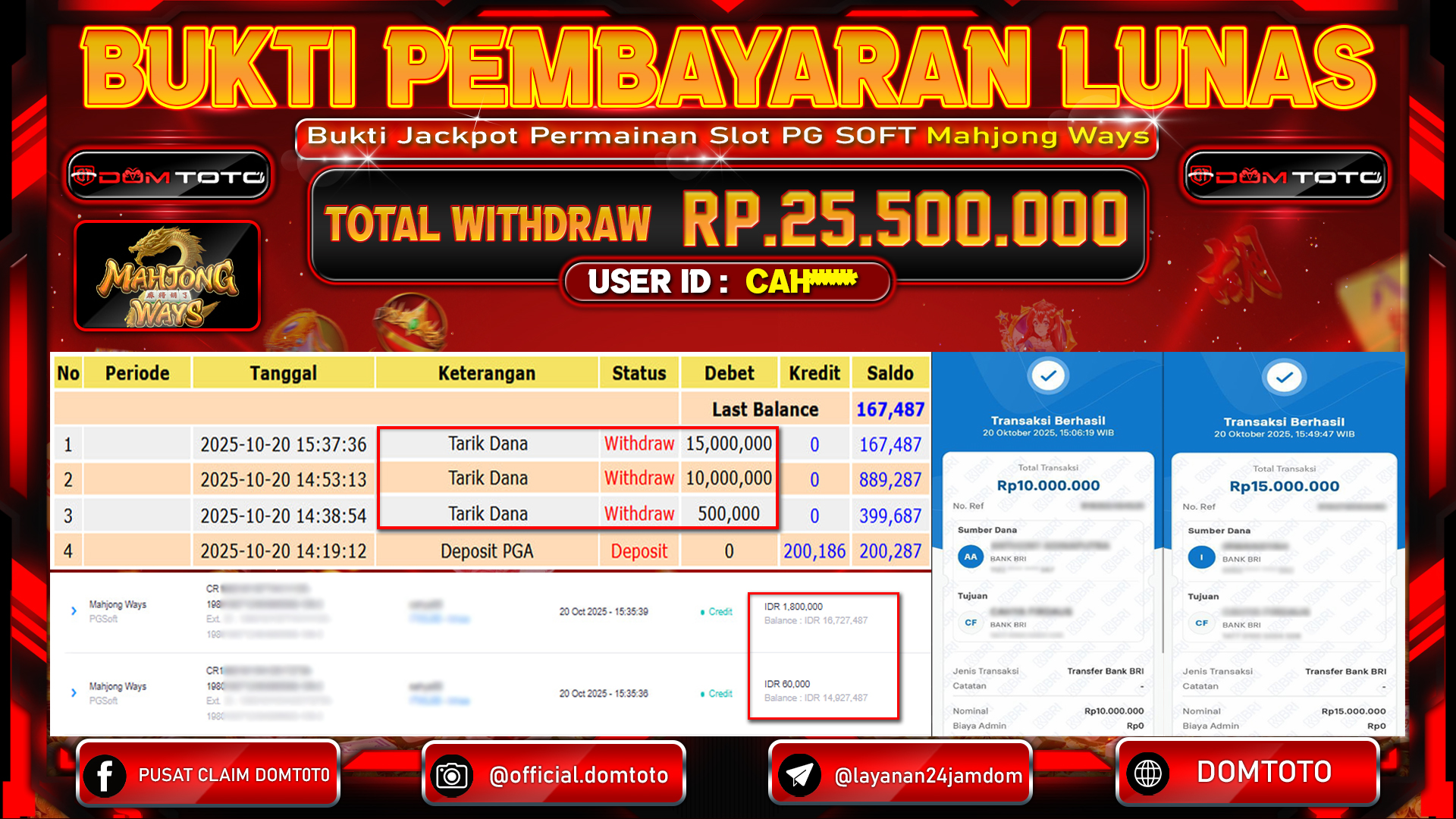 JACKPOT Slot Mahjong Ways PGSoft  20 OKTOBER 2025